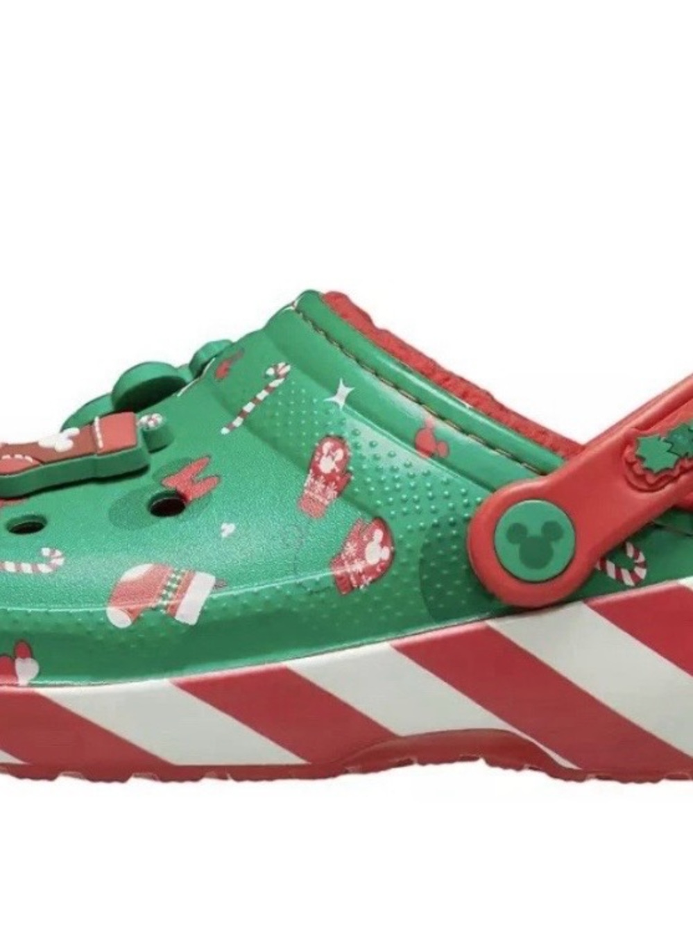 CROCS Disney Mickey Mouse Christmas Red Green Lined Clogs-Womens 6 OR Youth 4 - Picture 5 of 6